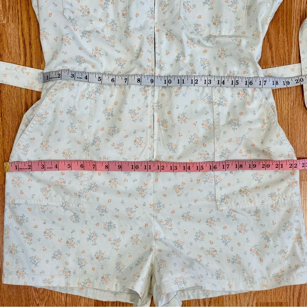 Urban Outfitters Nuuly Rosetta Floral Romper utility shorts tie sash size large - Picture 17 of 17